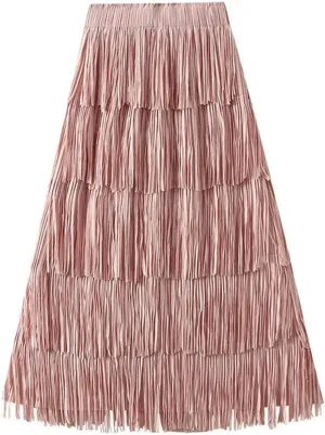 2023 New Summer New Pleated Tassel Long Skirt Women's Fashion Versatile Youthful Long Skirt Women's Style