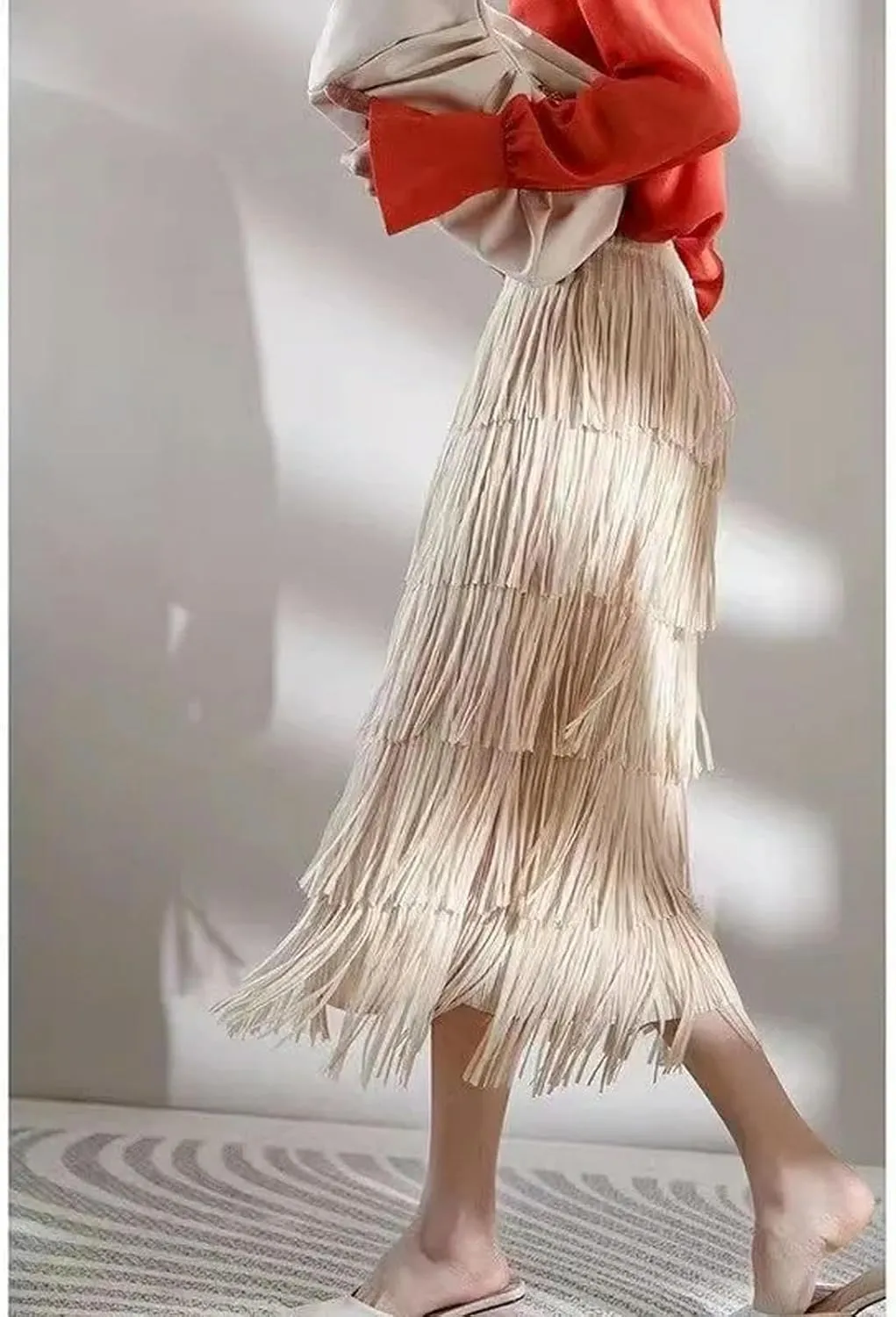 2023 New Summer New Pleated Tassel Long Skirt Women's Fashion Versatile Youthful Long Skirt Women's Style