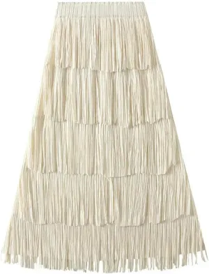 2023 New Summer New Pleated Tassel Long Skirt Women's Fashion Versatile Youthful Long Skirt Women's Style