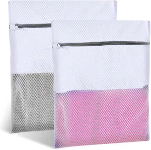 2Pcs Durable Honeycomb Mesh Laundry Bags, With Sturdy Zipper Llaundry Bag, Reusable Delicate Mesh Laundry Bag, Protect Clothes in Washing Machine Travel Storage Organize 16 x 20 Inches