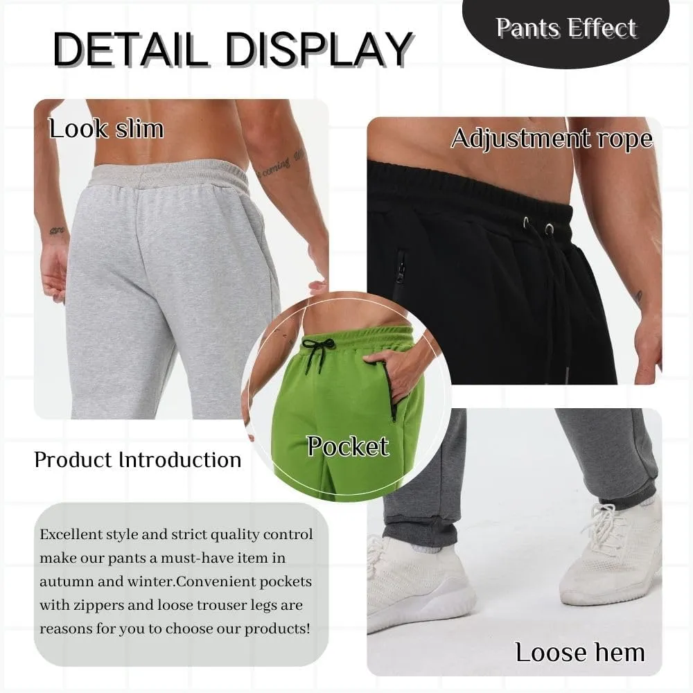 3 Pack Mens Athletic Sweatpants with Zip Pockets,Workout Gym Sweat Pants for Men Running Jogging Pants