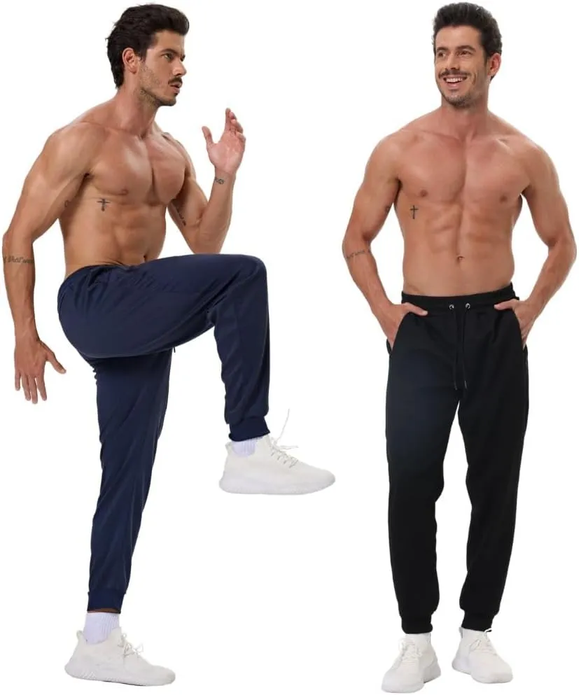 3 Pack Mens Athletic Sweatpants with Zip Pockets,Workout Gym Sweat Pants for Men Running Jogging Pants