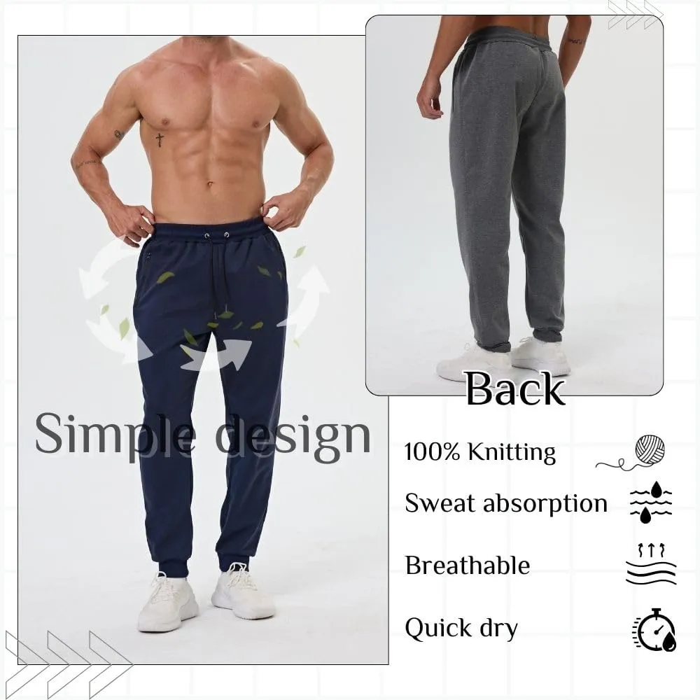 3 Pack Mens Athletic Sweatpants with Zip Pockets,Workout Gym Sweat Pants for Men Running Jogging Pants