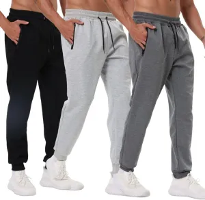 3 Pack Mens Athletic Sweatpants with Zip Pockets,Workout Gym Sweat Pants for Men Running Jogging Pants