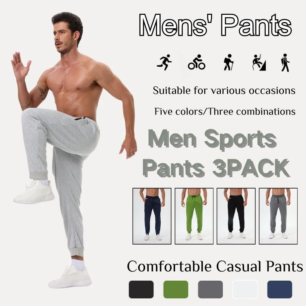 3 Pack Mens Athletic Sweatpants with Zip Pockets,Workout Gym Sweat Pants for Men Running Jogging Pants