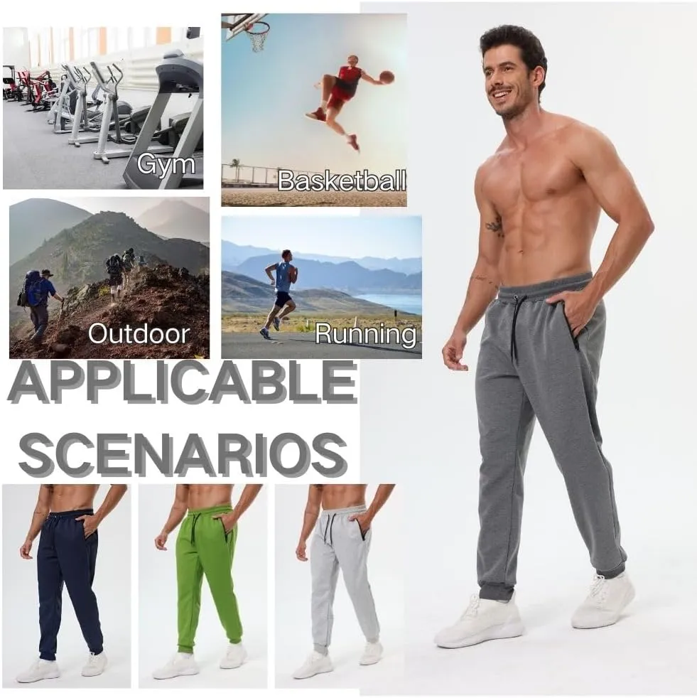 3 Pack Mens Athletic Sweatpants with Zip Pockets,Workout Gym Sweat Pants for Men Running Jogging Pants