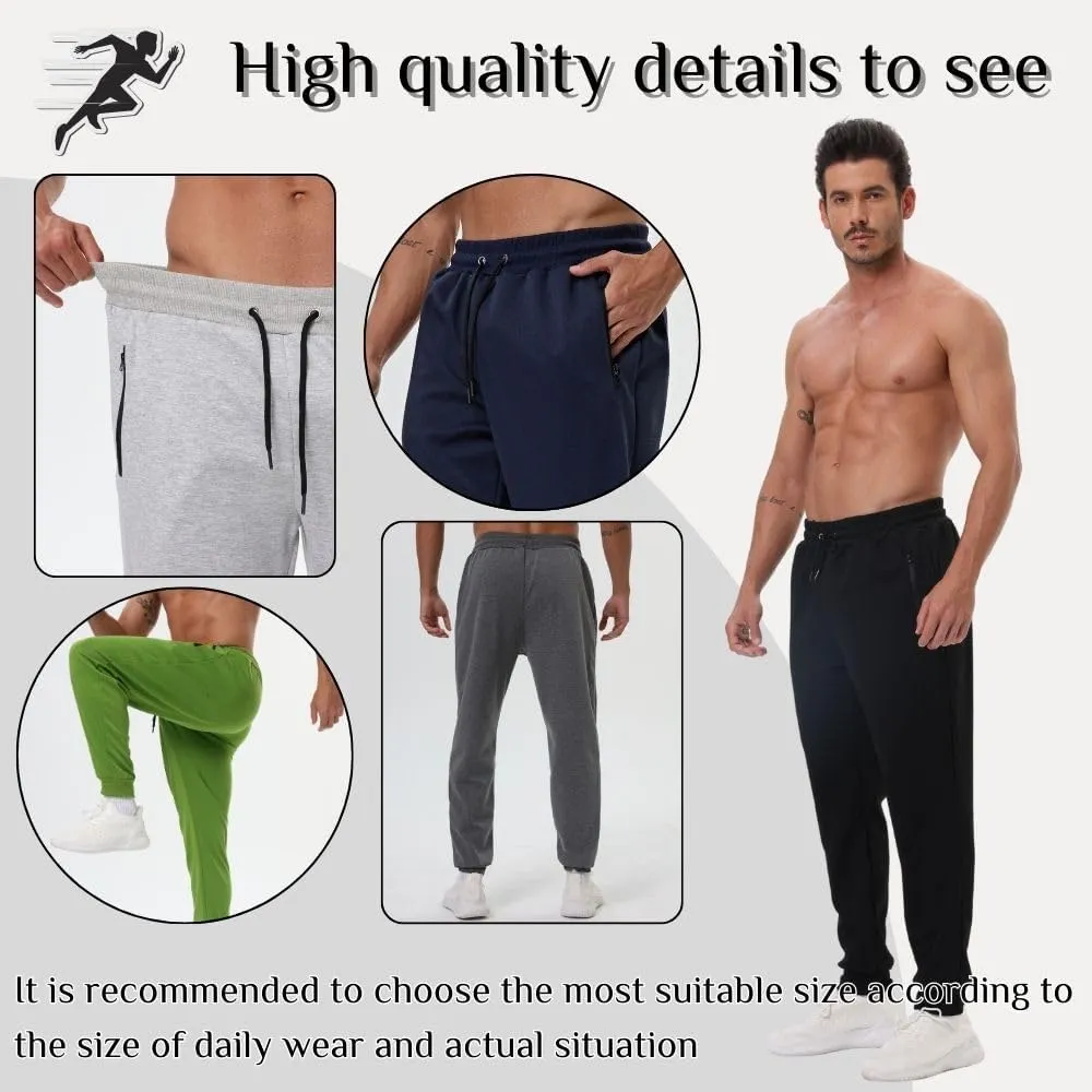 3 Pack Mens Athletic Sweatpants with Zip Pockets,Workout Gym Sweat Pants for Men Running Jogging Pants