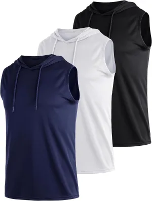 3 Pack Men's Dry Fit Moisture Wicking Tech Quick Dry Sleeveless Shirts Mesh Hoodie Active Athletic Tank Tops