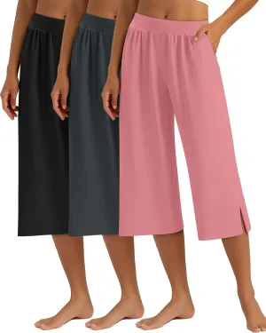 3 Pack Women's Capri Pants Capri Joggers Loose Cropped Workout Sweatpants Running Lounge Pants with Pockets