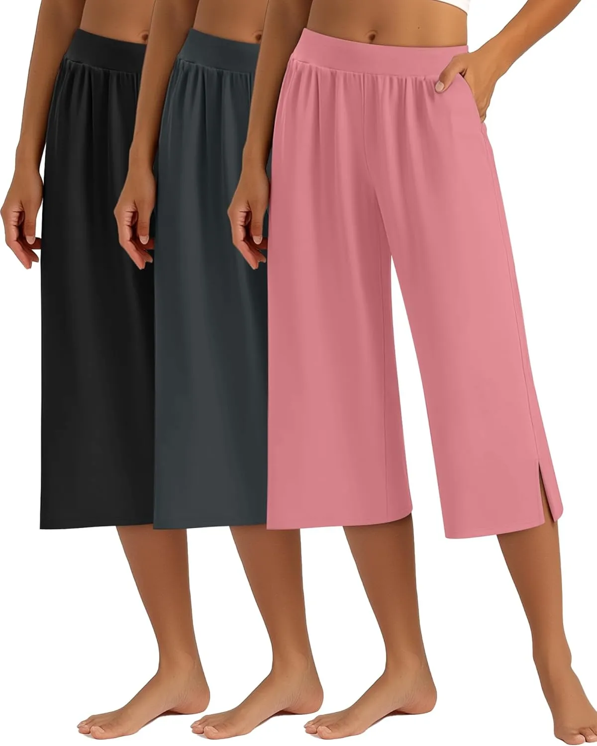 3 Pack Women's Capri Pants Capri Joggers Loose Cropped Workout Sweatpants Running Lounge Pants with Pockets