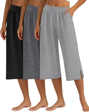3 Pack Women's Capri Pants Capri Joggers Loose Cropped Workout Sweatpants Running Lounge Pants with Pockets