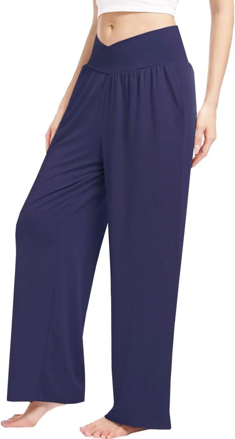 3 Pack Women's Wide Leg Pants Crossover with Pockets High Waist Loose Sweatpants Casual Lounge Yoga Workout Palazzo