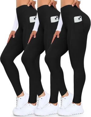 3 Packs Leggings with Pockets for Women, High Waisted Tummy Control Workout Yoga Pants