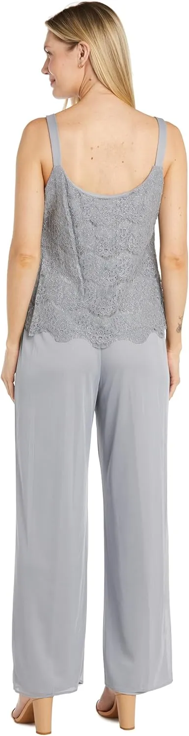 3PC Duster Pant Suit Lace Shell & Jacket W/Chiffon Pant