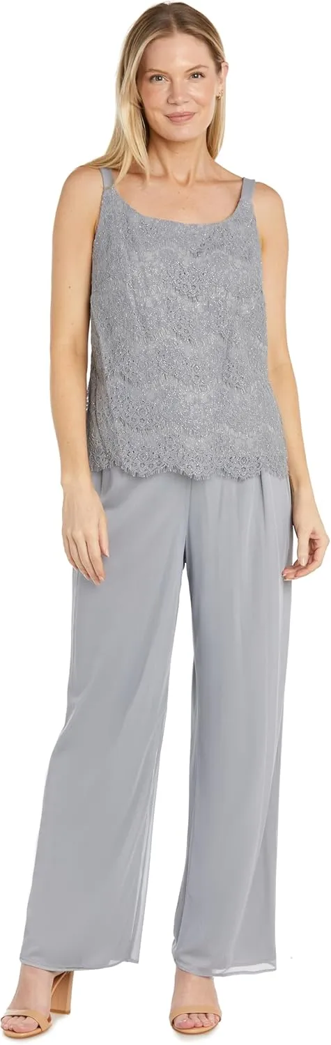 3PC Duster Pant Suit Lace Shell & Jacket W/Chiffon Pant