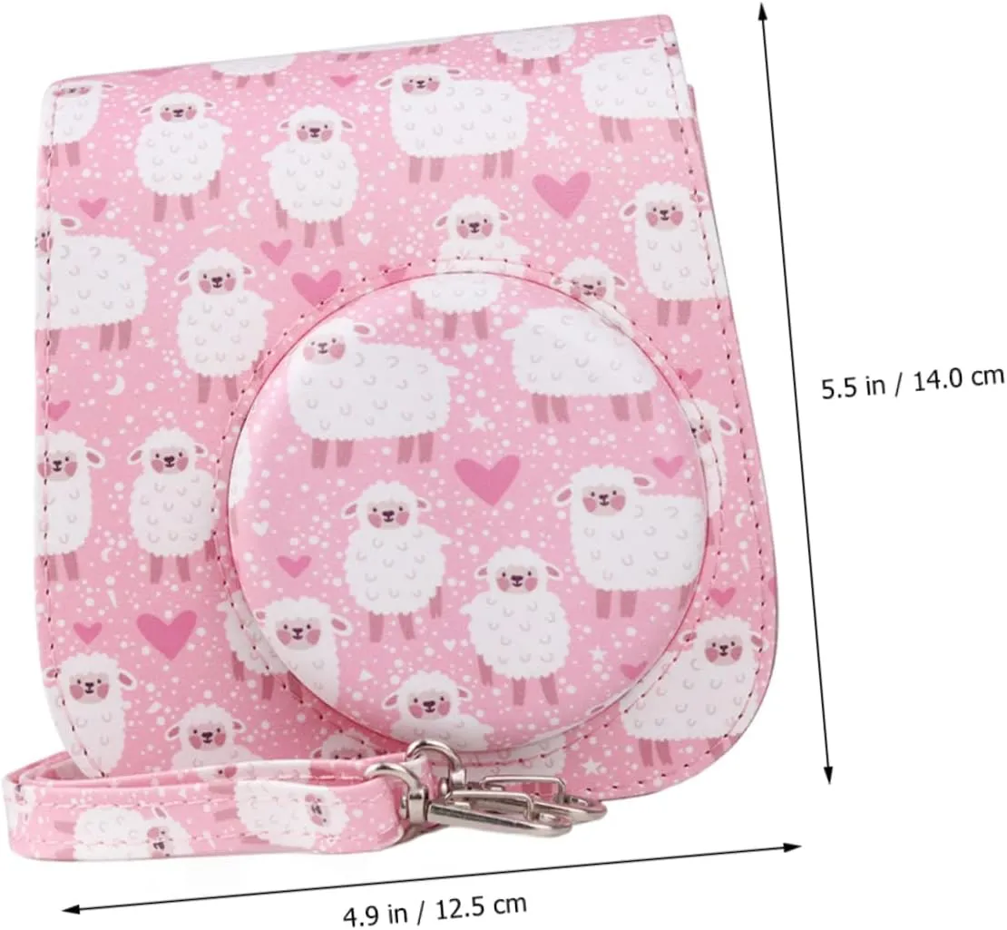 3pcs Shoulder Camera Detachable Bag Adjustable Pu Strap Protective with Leather Compatible for mini, Pinkx2pcs, 12.5X6.5X14CMx2pcs