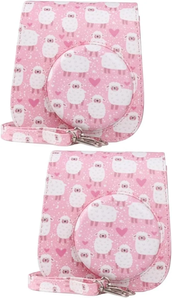 3pcs Shoulder Camera Detachable Bag Adjustable Pu Strap Protective with Leather Compatible for mini, Pinkx2pcs, 12.5X6.5X14CMx2pcs