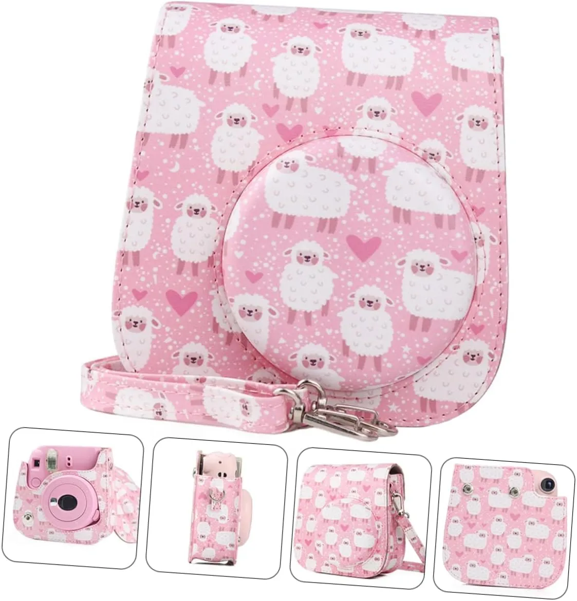 3pcs Shoulder Camera Detachable Bag Adjustable Pu Strap Protective with Leather Compatible for mini, Pinkx2pcs, 12.5X6.5X14CMx2pcs