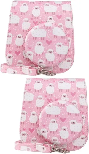 3pcs Shoulder Camera Detachable Bag Adjustable Pu Strap Protective with Leather Compatible for mini, Pinkx2pcs, 12.5X6.5X14CMx2pcs