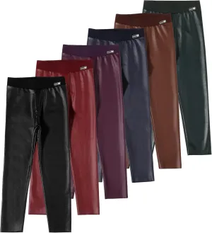 6 Pack Girls Leggings Faux Leather Legging for Girls High Waisted Stretch Pants Kids PU Leather Pants Tight