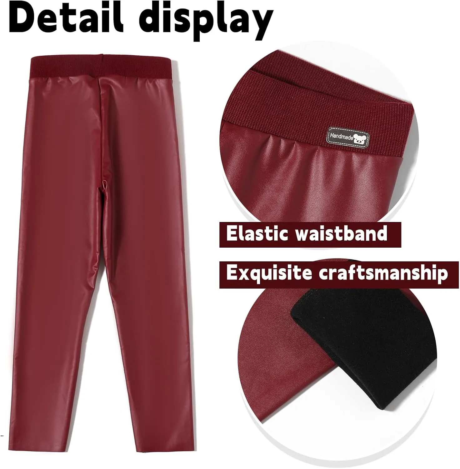 6 Pack Girls Leggings Faux Leather Legging for Girls High Waisted Stretch Pants Kids PU Leather Pants Tight