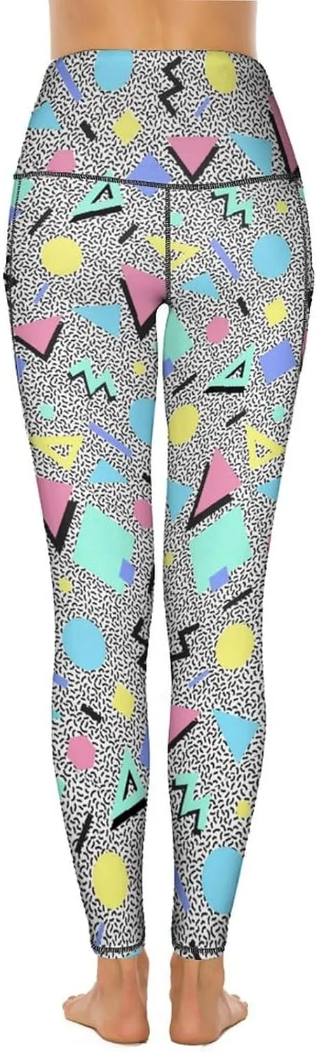 80s 90s Retro Yoga Pants for Women Tummy Control Workout Leggings with Pockets Stretchy High Waist Work Casual Pants