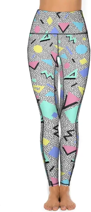80s 90s Retro Yoga Pants for Women Tummy Control Workout Leggings with Pockets Stretchy High Waist Work Casual Pants