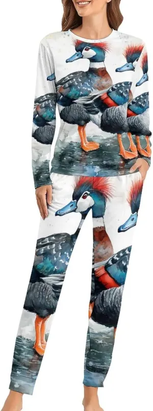 A Pair of Harlequin Ducks Women's Pajama Set Long Sleeve T-shirts Top & Pant Comfort Sleepwear Loungewear