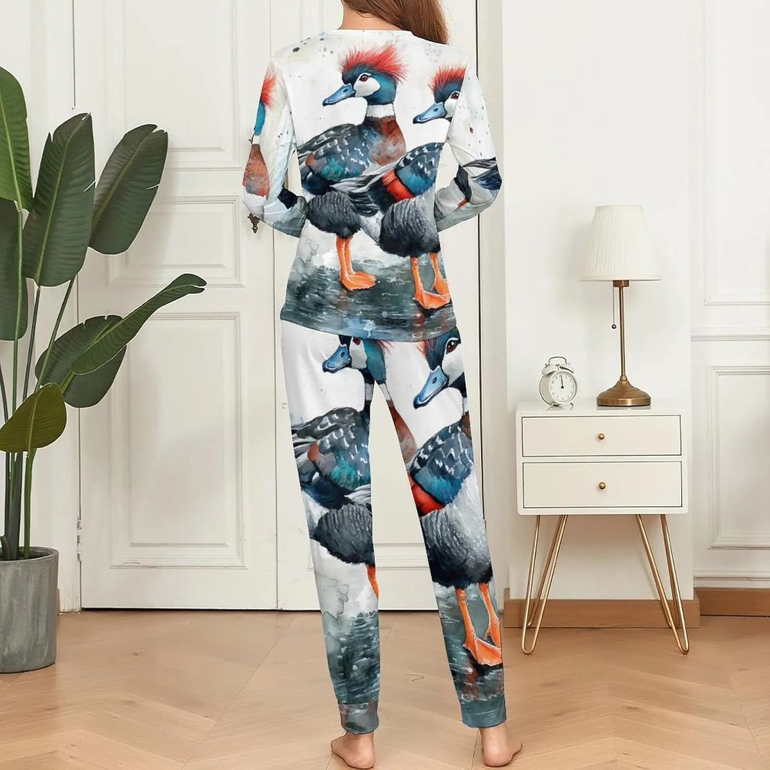 A Pair of Harlequin Ducks Women's Pajama Set Long Sleeve T-shirts Top & Pant Comfort Sleepwear Loungewear