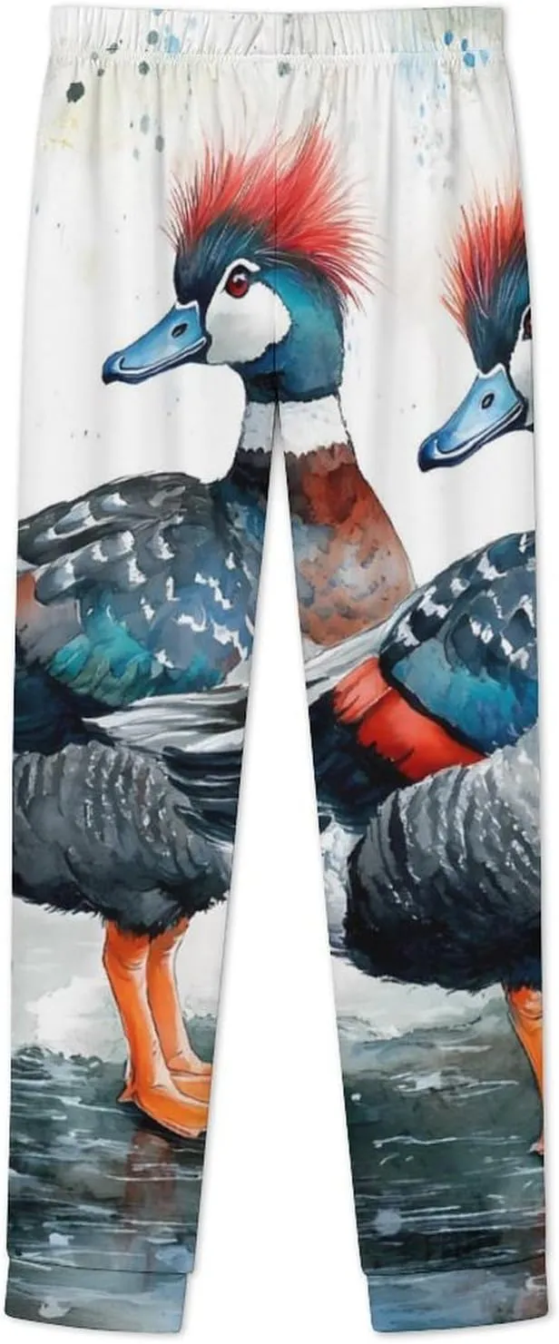 A Pair of Harlequin Ducks Women's Pajama Set Long Sleeve T-shirts Top & Pant Comfort Sleepwear Loungewear