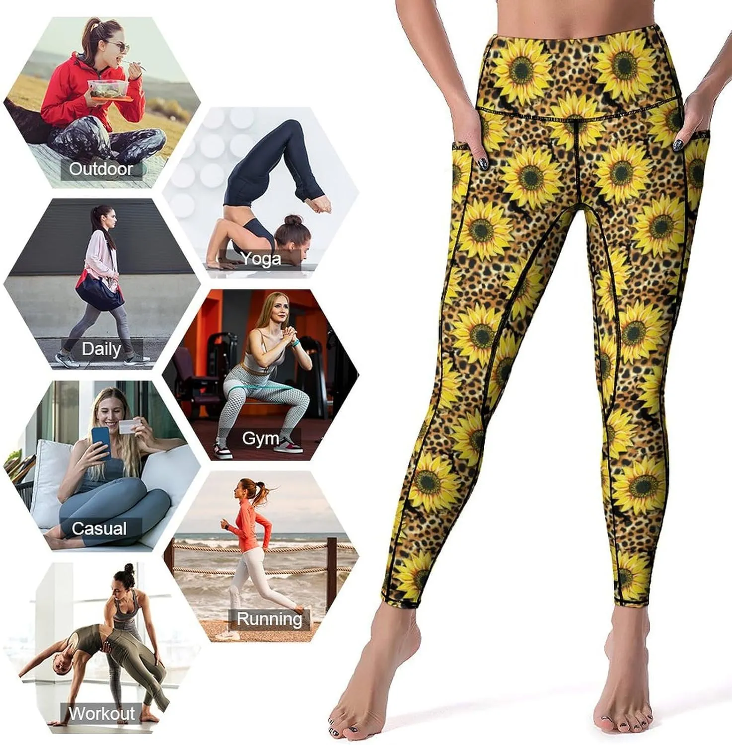 Abstract Flame Yoga Pants High Waist with Pockets Tummy Control Workout Running Leggings for Women