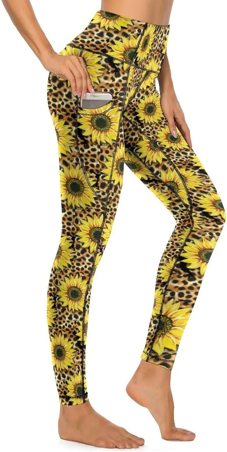 Abstract Flame Yoga Pants High Waist with Pockets Tummy Control Workout Running Leggings for Women