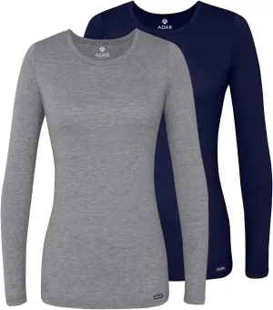 Adar Underscrubs for Women Multi Color 2 Pack - Long Sleeve Underscrub Comfort Tee - 2902M - Dark Marl Gray/Navy - XS
