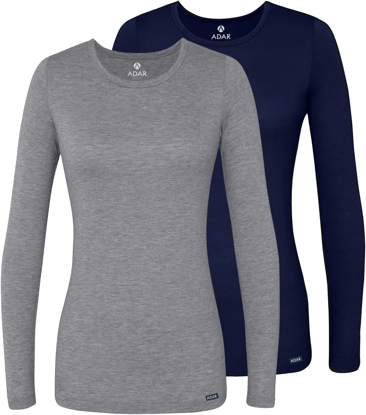 Adar Underscrubs for Women Multi Color 2 Pack - Long Sleeve Underscrub Comfort Tee - 2902M - Dark Marl Gray/Navy - XS