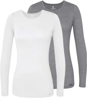 Adar Underscrubs for Women Multi Color 2 Pack - Long Sleeve Underscrub Comfort Tee - 2902M - Dark Marl Gray/White - L