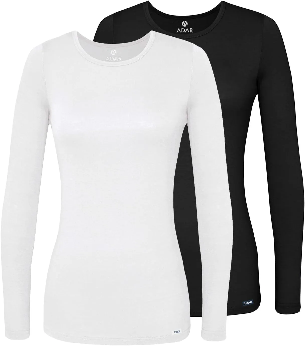Adar Uniforms Adar Underscrubs for Women Multi Color 2 Pack - Long Sleeve Underscrub Comfort Tee - 2902M - Black/White - XL