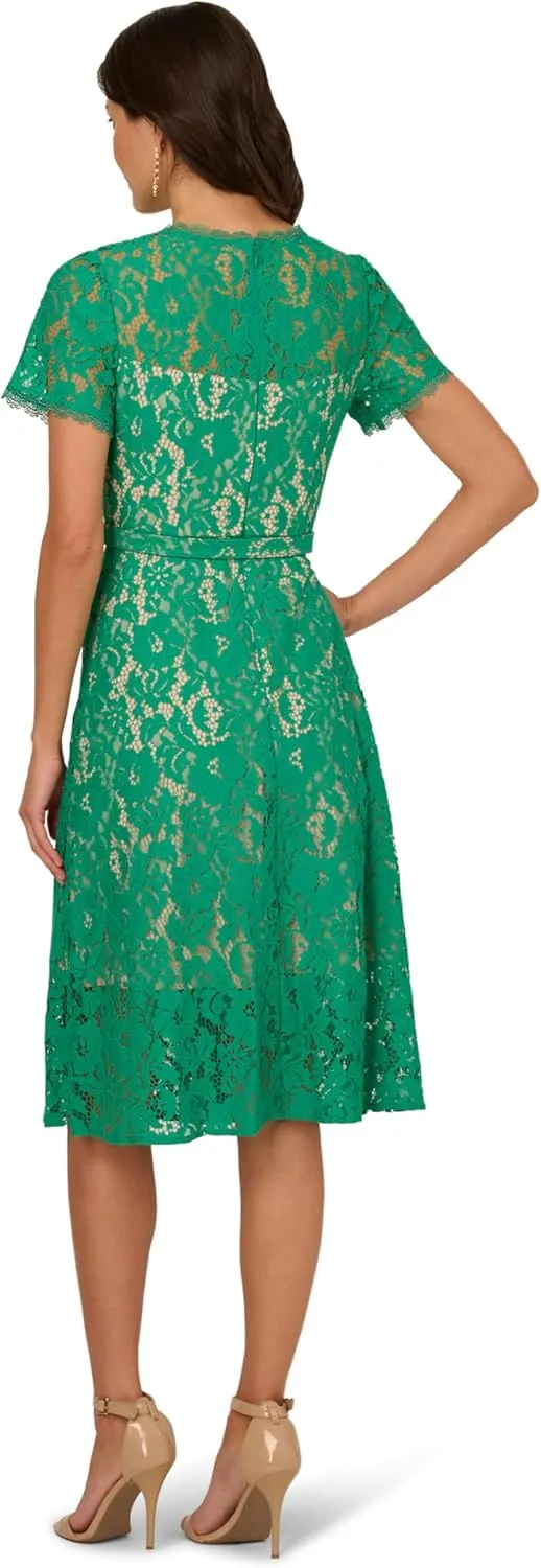 Adrianna Papell Women's Lace Soft Skirt Midi Dress