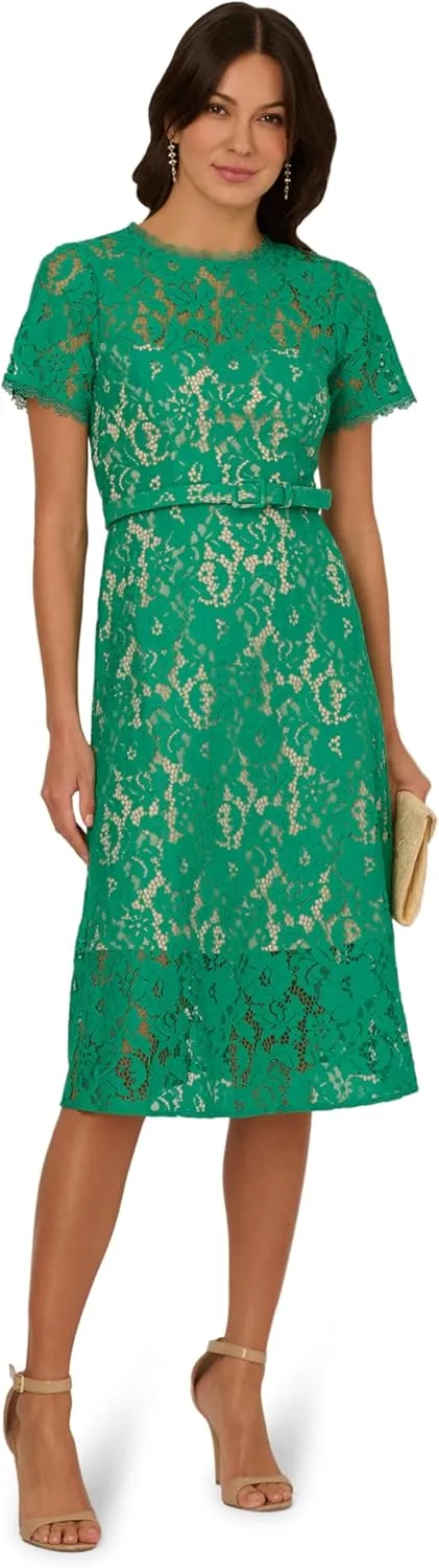 Adrianna Papell Women's Lace Soft Skirt Midi Dress