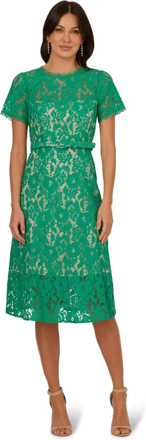 Adrianna Papell Women's Lace Soft Skirt Midi Dress