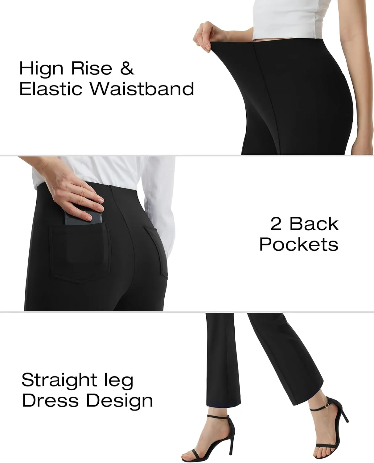 AFITNE Women's Yoga Dress Pants with Pockets Stretchy Pull On High Waisted Cropped Pants Work Casual Ankle Pants