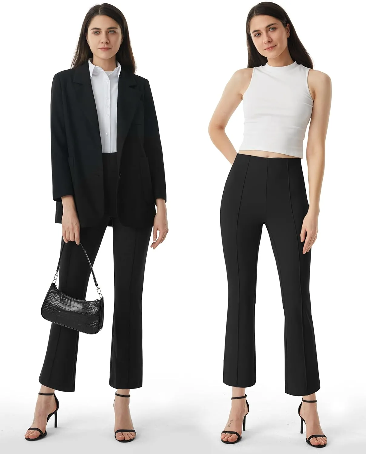 AFITNE Women's Yoga Dress Pants with Pockets Stretchy Pull On High Waisted Cropped Pants Work Casual Ankle Pants