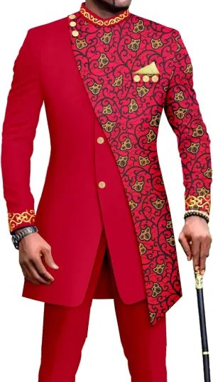 African Suits for Men Embroidery Print Blazer and Pants Set Business Suit Party Wedding Evening