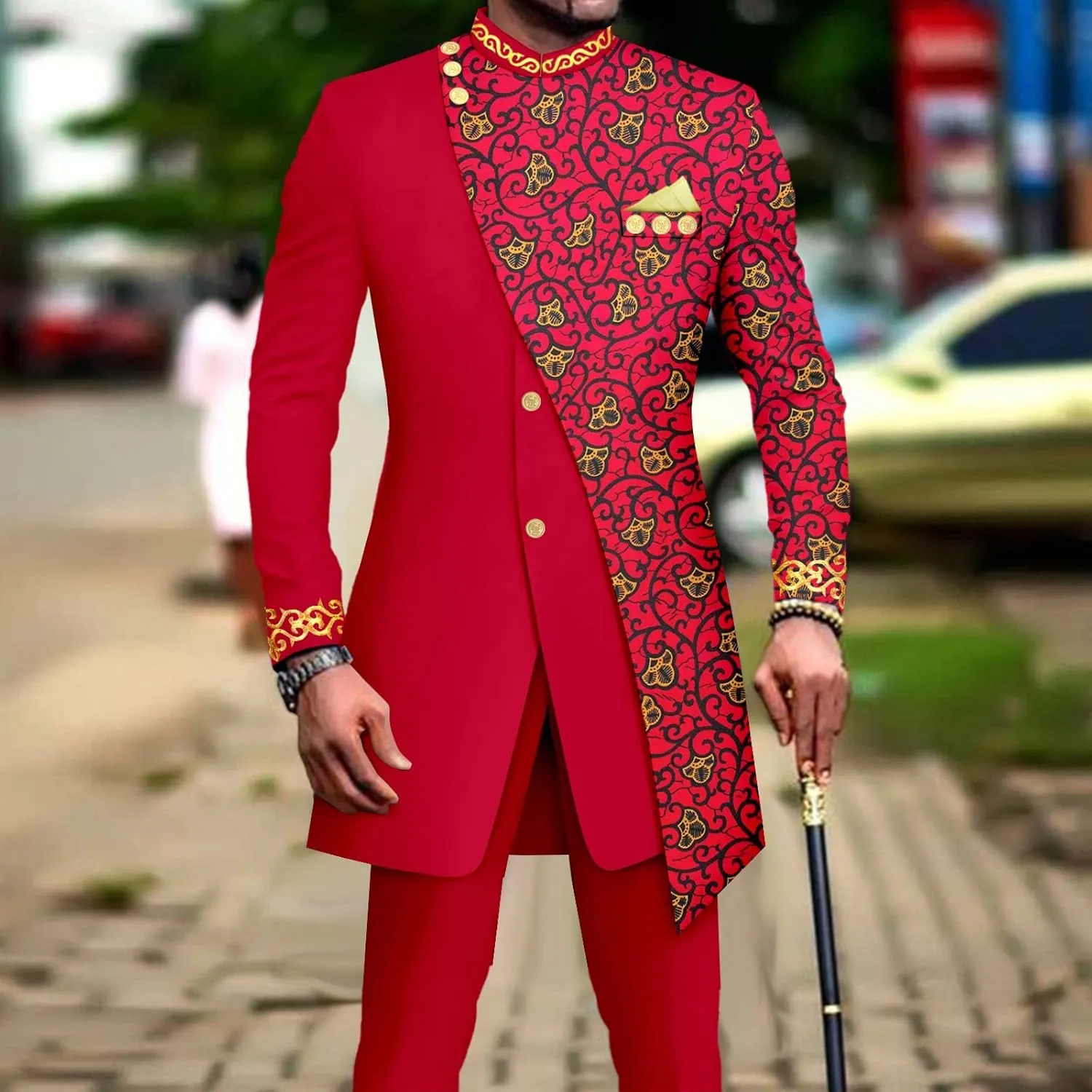 African Suits for Men Embroidery Print Blazer and Pants Set Business Suit Party Wedding Evening