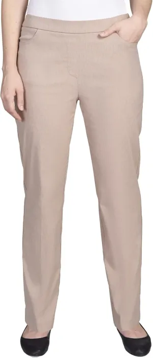 Alfred Dunner Womens Petite Classic Allure Fit Proportioned Pant with Elastic Comfort Waistband, Tan, 14P