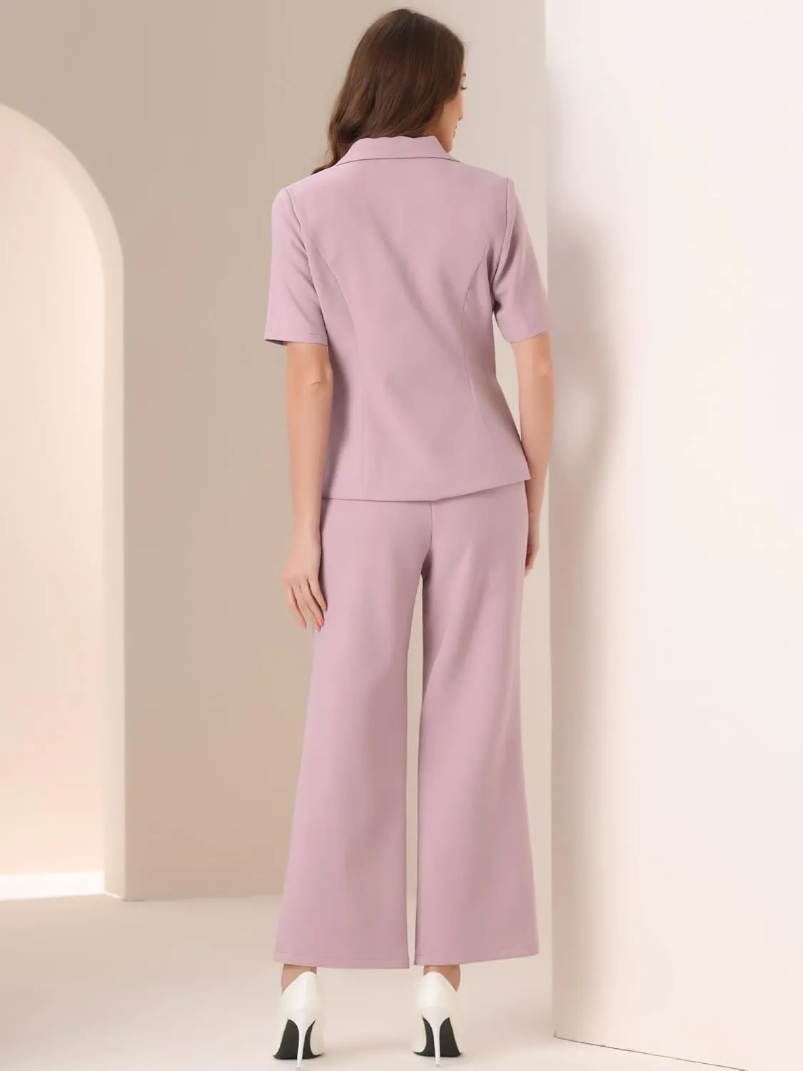 Allegra K Short Sleeve Blazer Pant Suits Set for Women Business Casual 2 Piece Work Outfits