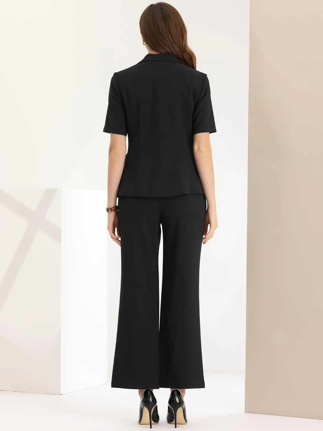 Allegra K Short Sleeve Blazer Pant Suits Set for Women Business Casual 2 Piece Work Outfits