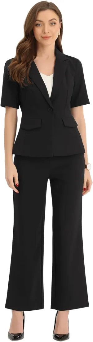 Allegra K Short Sleeve Blazer Pant Suits Set for Women Business Casual 2 Piece Work Outfits