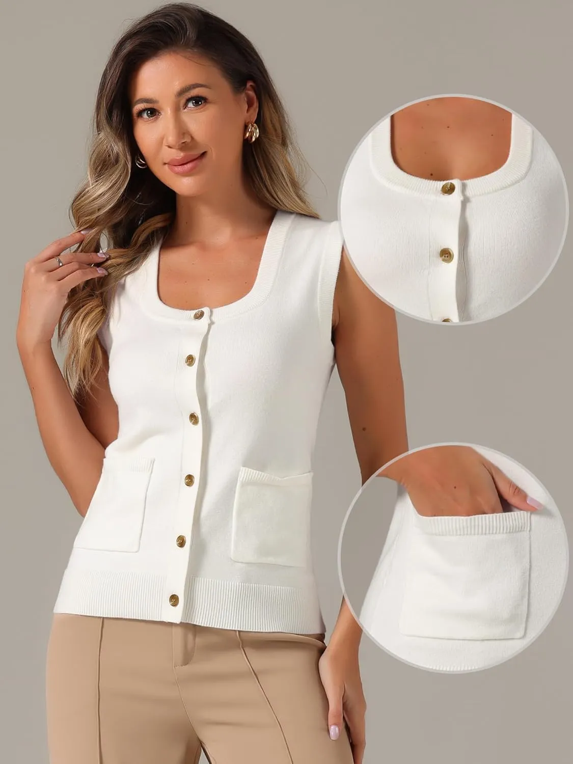 Allegra K Sweater Vest for Women's Summer Casual Button Ribbed Sleeveless Knitted Tank Top
