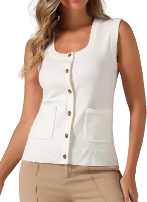 Allegra K Sweater Vest for Women's Summer Casual Button Ribbed Sleeveless Knitted Tank Top