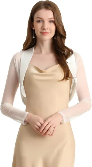 Allegra K Women's Satin Shrugs for Evening Dress Open Front Mesh Cardigan Elegant Wedding Bolero